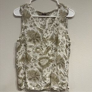 FLAX‎ Women's Floral Tank Top - Cream and Green 100% Linen Size Small